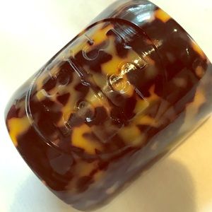 Tory Burch Resin Logo Cuff Tortoise Bracelet